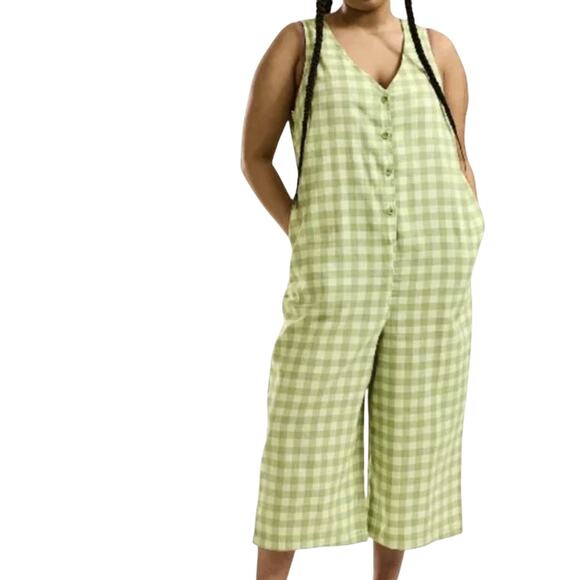 Lucy & Yak Pants - Lucy & Yak Finn Ramble Green Gingham Jumpsuit Coveralls Womens Size US 12 UK 16